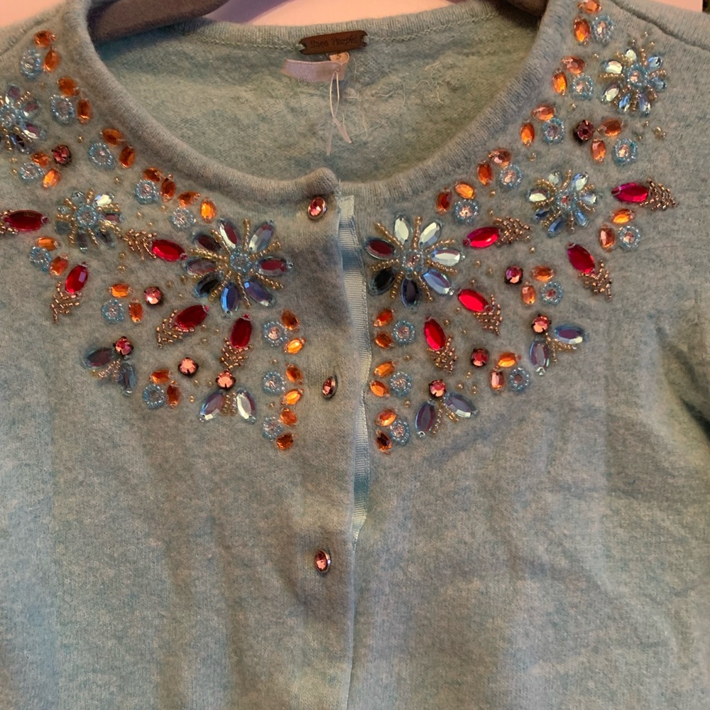 Free People Blue Embellished Sweater